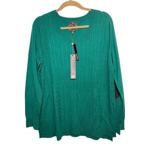 New Cashfeel Merino Wool Sweater Elbow Patch Emerald Green Pullover Plus Sz 2X
